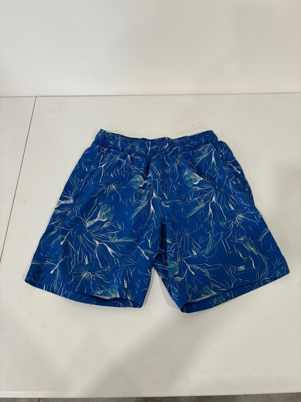 All in Motion Boys Swim Trunks Size Small Blue Floral Tropical Water Shorts